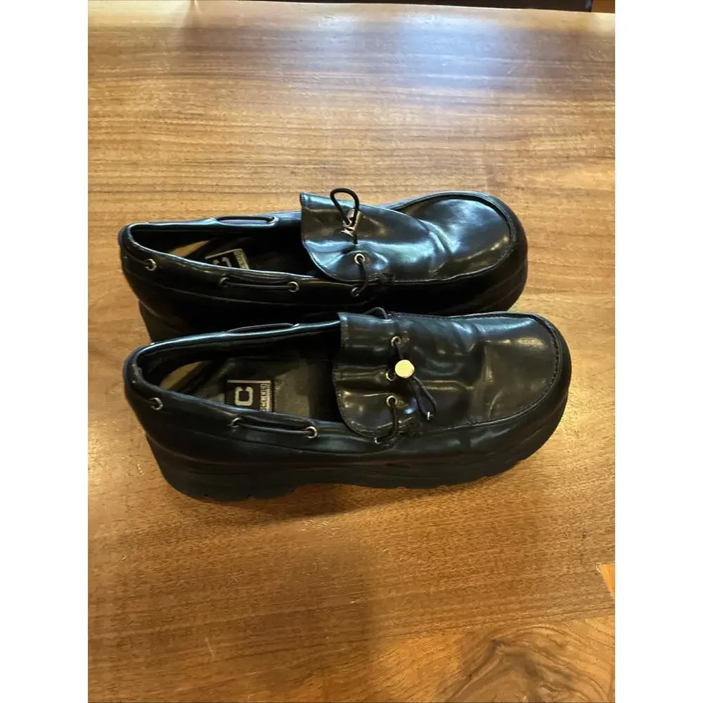 90s Y2K Vtg‎ Black Chunky Platform Loafers, Shoes Women's Size 10 RARE!